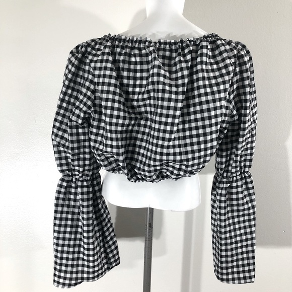 Topshop Gingham Plaid Puff Bell Sleeve Crop Top Plus Size 14 - Picture 5 of 5